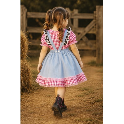 Conjunto Infantil Cropped e Salopete Fazendinha Vaquinha