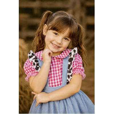 Conjunto Infantil Cropped e Salopete Fazendinha Vaquinha