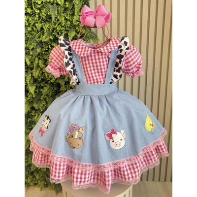 Conjunto Infantil Cropped e Salopete Fazendinha Vaquinha