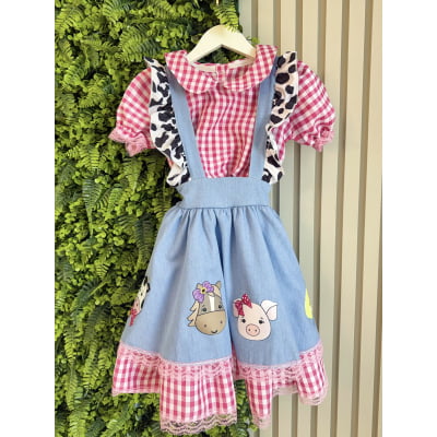 Conjunto Infantil Cropped e Salopete Fazendinha Vaquinha