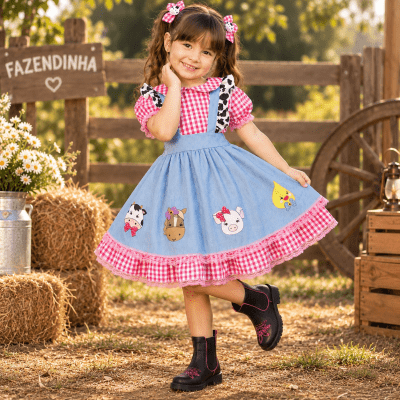 Conjunto Infantil Cropped e Salopete Fazendinha Vaquinha Conjunto Infantil Cropped e Salopete Fazendinha Vaquinha
