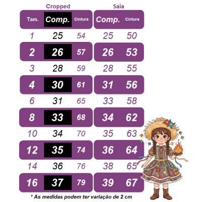 Conjunto Meninas Junino Cropped C/ Saia Amarelo Xadrez Colorido