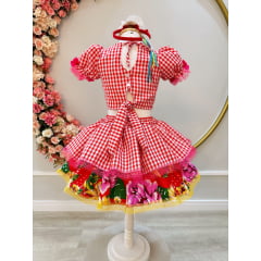 Conjunto Meninas Junino Xadrez Vermelho Com Saia Cropped