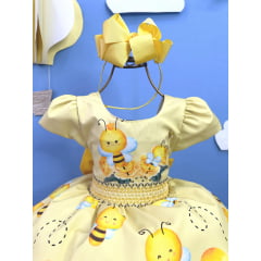 Vestido Infantil Amarelo Abelhinha Mel Florido Festas