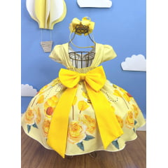 Vestido Infantil Amarelo Abelhinha Mel Florido Festas