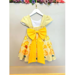 Vestido Infantil Amarelo Abelhinha Mel Florido Festas