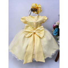 Vestido Infantil Amarelo C/ Aplique de Borboletas e Flores