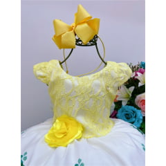 Vestido Infantil Amarelo Renda Jardim Broche Flor Strass