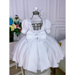 Vestido Infantil Branco C/ Broche Flores Aplique Borboletas