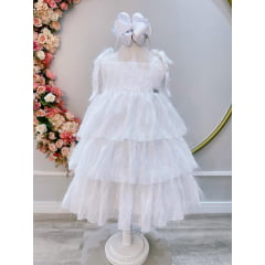 Vestido Infantil Branco de Alça e Com Plumas Luxo