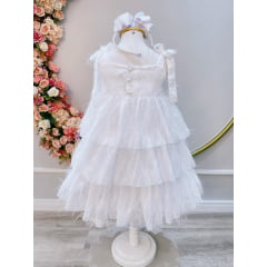 Vestido Infantil Branco de Alça e Com Plumas Luxo