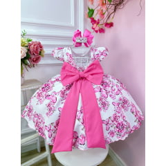 Vestido Infantil Branco Jardim das Borboletas C/ Broche