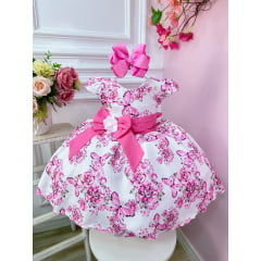 Vestido Infantil Branco Jardim das Borboletas C/ Broche