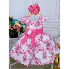 Vestido Infantil Branco Jardim das Borboletas C/ Broche