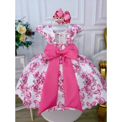 Vestido Infantil Branco Jardim das Borboletas C/ Broche