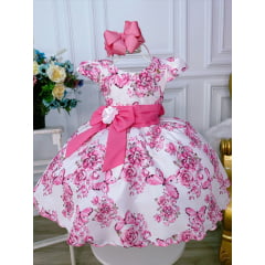 Vestido Infantil Branco Jardim das Borboletas C/ Broche