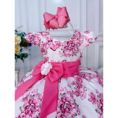 Vestido Infantil Branco Jardim das Borboletas C/ Broche