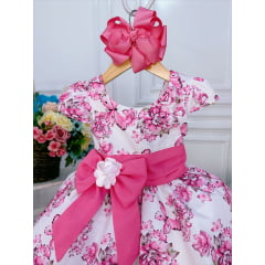 Vestido Infantil Branco Jardim das Borboletas C/ Broche