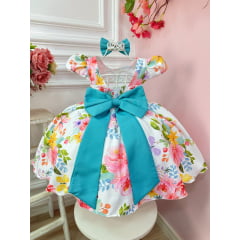 Vestido Infantil Branco Jardim Das Borboletas C/ Laço Luxo