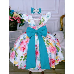 Vestido Infantil Branco Jardim Das Borboletas C/ Laço Luxo