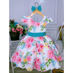 Vestido Infantil Branco Jardim Das Borboletas C/ Laço Luxo