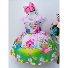 Vestido Infantil Cantinho dos Passarinhos Rosa C/ Pérolas