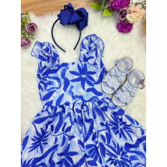 Vestido Infantil Casual Primavera Florido Azul
