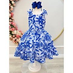 Vestido Infantil Casual Primavera Florido Azul