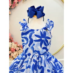 Vestido Infantil Casual Primavera Florido Azul