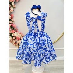 Vestido Infantil Casual Primavera Florido Azul