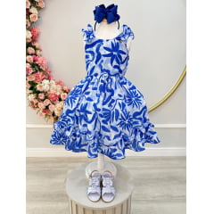 Vestido Infantil Casual Primavera Florido Azul