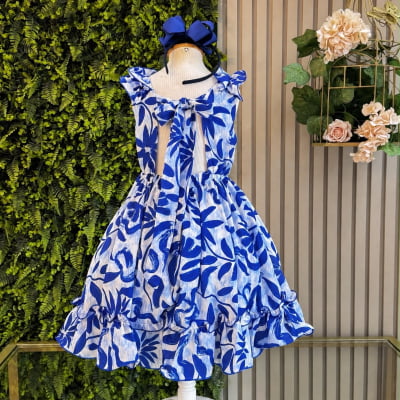Vestido Infantil Casual Primavera Florido Azul
