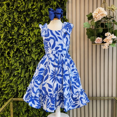 Vestido Infantil Casual Primavera Florido Azul