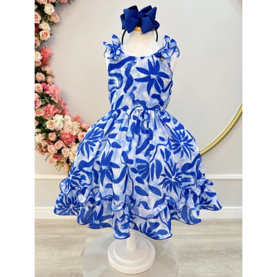 Vestido Infantil Casual Primavera Florido Azul