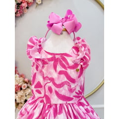Vestido Infantil Casual Primavera Rosa Chiclete Florido
