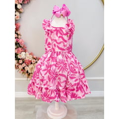 Vestido Infantil Casual Primavera Rosa Chiclete Florido