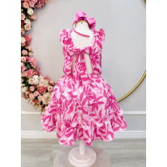 Vestido Infantil Casual Primavera Rosa Chiclete Florido