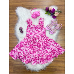 Vestido Infantil Casual Primavera Rosa Chiclete Florido