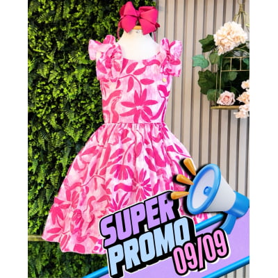 Vestido Infantil Casual Primavera Rosa Chiclete Florido