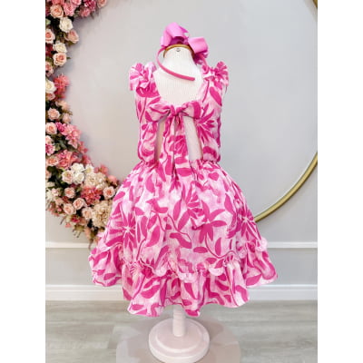 Vestido Infantil Casual Primavera Rosa Chiclete Florido