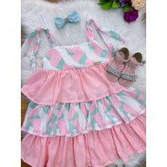 Vestido Infantil Casual Primavera Rosa Claro Colorido
