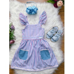 Vestido Infantil Casual Primavera Verão Listras Coloridas