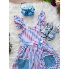 Vestido Infantil Casual Primavera Verão Listras Coloridas