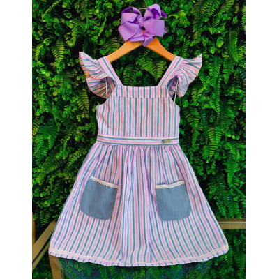 Vestido Infantil Casual Primavera Verão Listras Coloridas