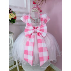 Vestido Infantil Circo Rosa Com Pompons Coloridos