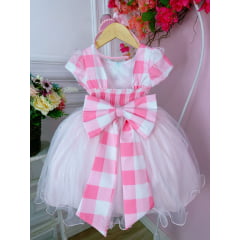 Vestido Infantil Circo Rosa Com Pompons Coloridos