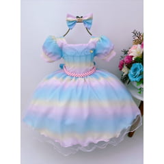 Vestido Infantil Colorido Circo Chuva de amor Pérolas Luxo