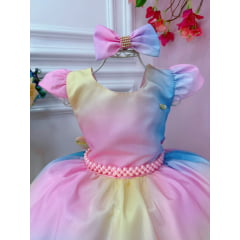 Vestido Infantil Colorido Festa dos Doces Cinto Pérolas Luxo