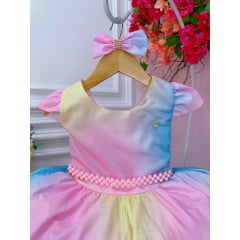 Vestido Infantil Colorido Festa dos Doces Cinto Pérolas Luxo