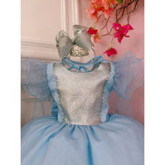 Vestido Infantil Frozen Anna e Elsa Azul C/ Glitter e Capa